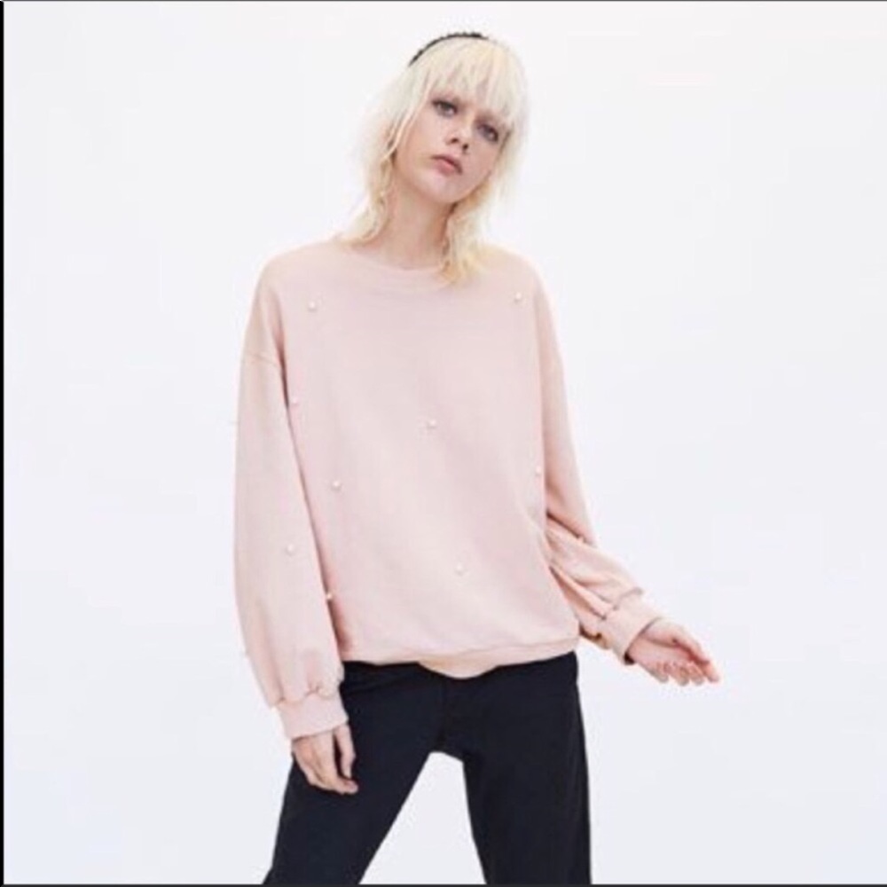Zara Pearl Embellished Blush Pink Pullover